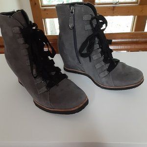 Earth Suede Lace-Up Wedge Ankle Boots
